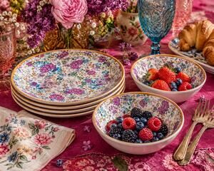 Dash of That Floral Melamine Dinnerware Set 8 Pc Plates & Bowls Cottagecore
